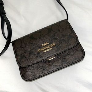 Coach Small Brown Logo Crossbody with Black Leather Strap NWOT